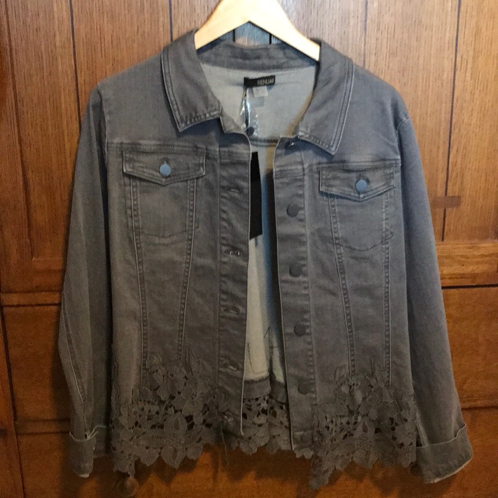 Gray denim jacket with lace
